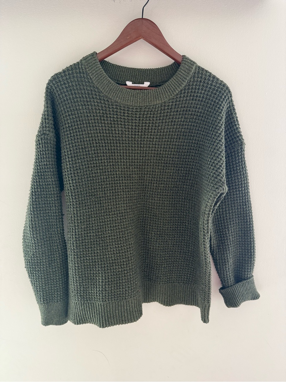 Time and Tru Olive Green Waffle Knit Crewneck Sweater